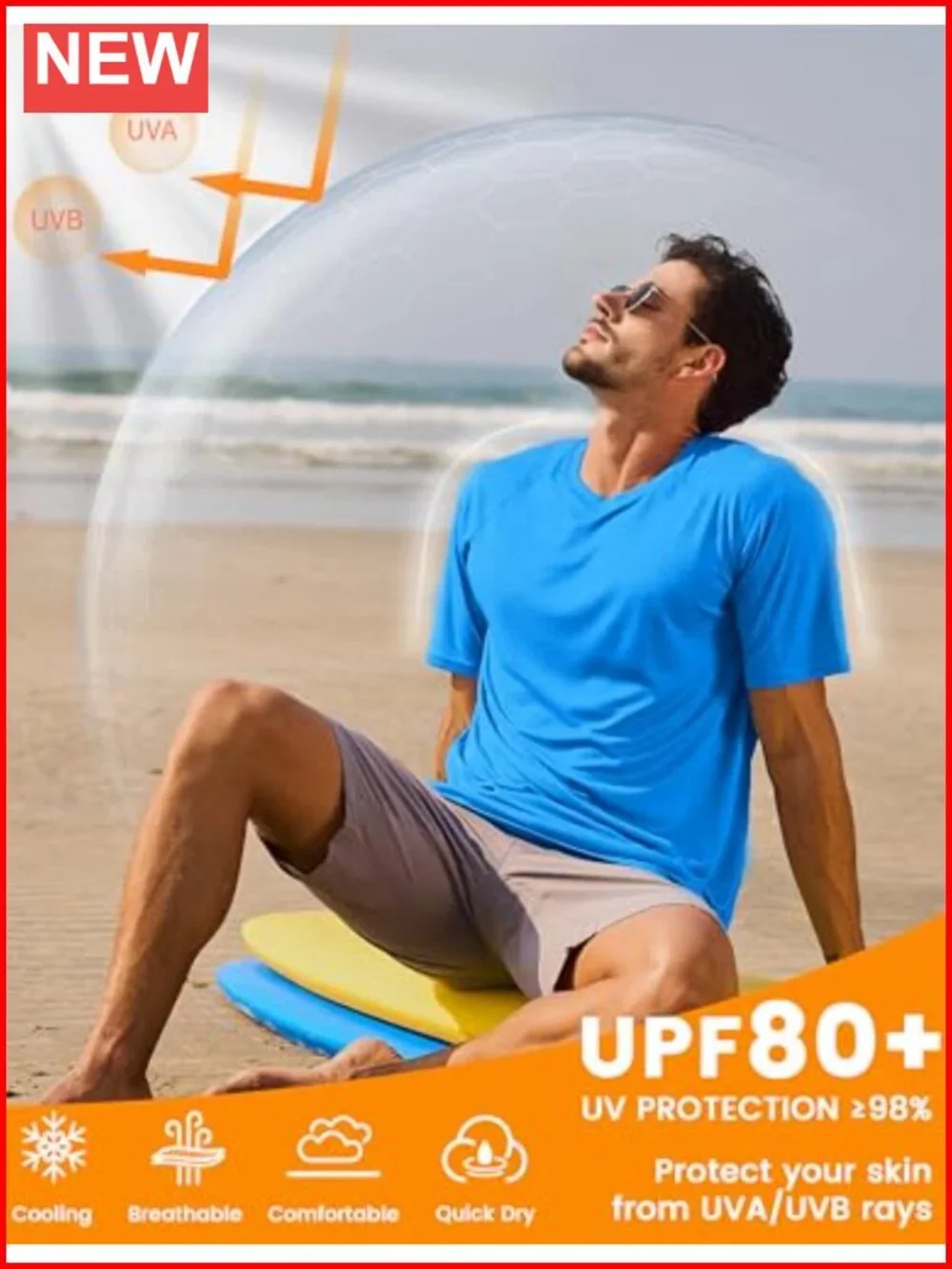 Men's UPF 50+ Sun Protection Shirt Quick Dry Athletic T-Shirt Rash Guard
